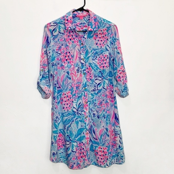 Lilly Pulitzer Natalie Long Sleeve Button Up Cover Up Shirt Dress Tunic size XXS - Picture 2 of 5